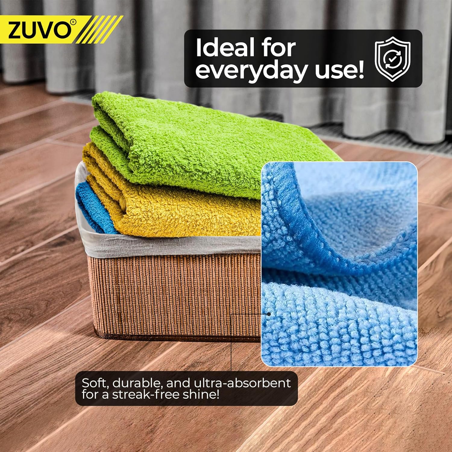 Zuvo Microfibre Cloths 12 Pack 32x32cm Lint Free Multi Colour Cleaning