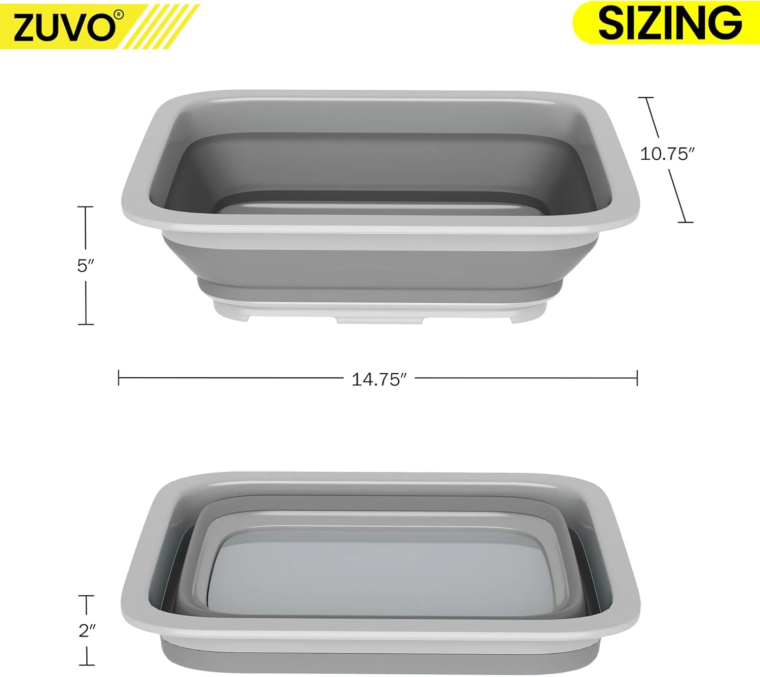 Zuvo Collapsible Washing Up Bowl 10L Foldable Sink Basin Grey White