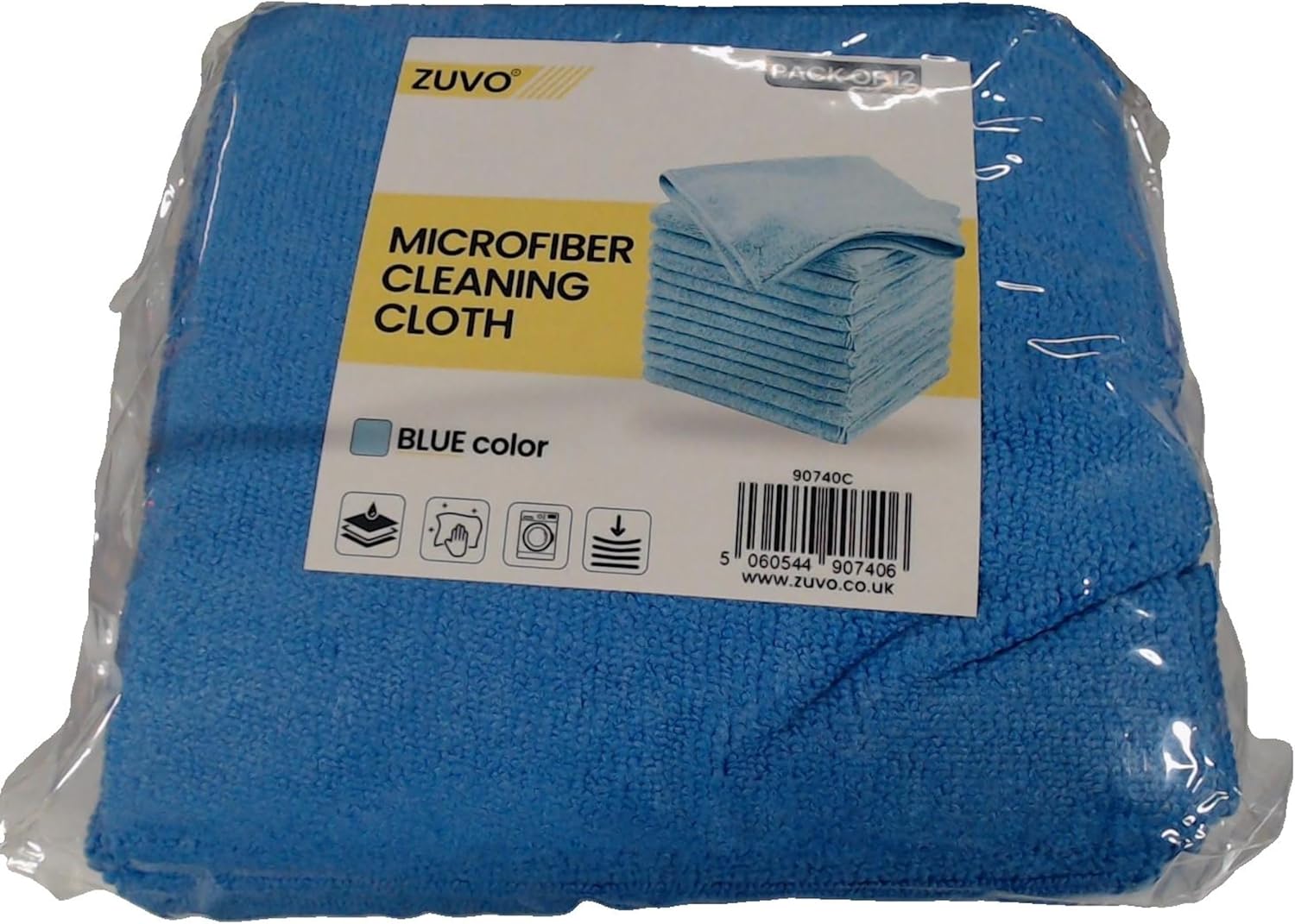 Zuvo Microfibre Cloths 12 Pack 32x32cm Yellow Lint Free Cleaning Rags