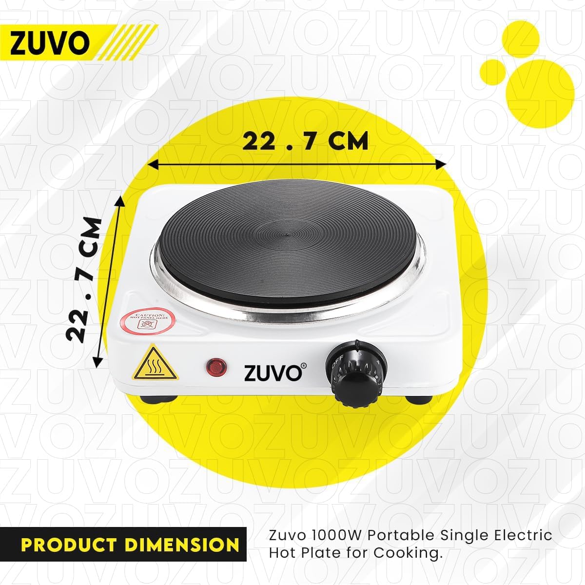 Zuvo 1500W Single Hot Plate Portable White Cast Iron Hob with Thermostat