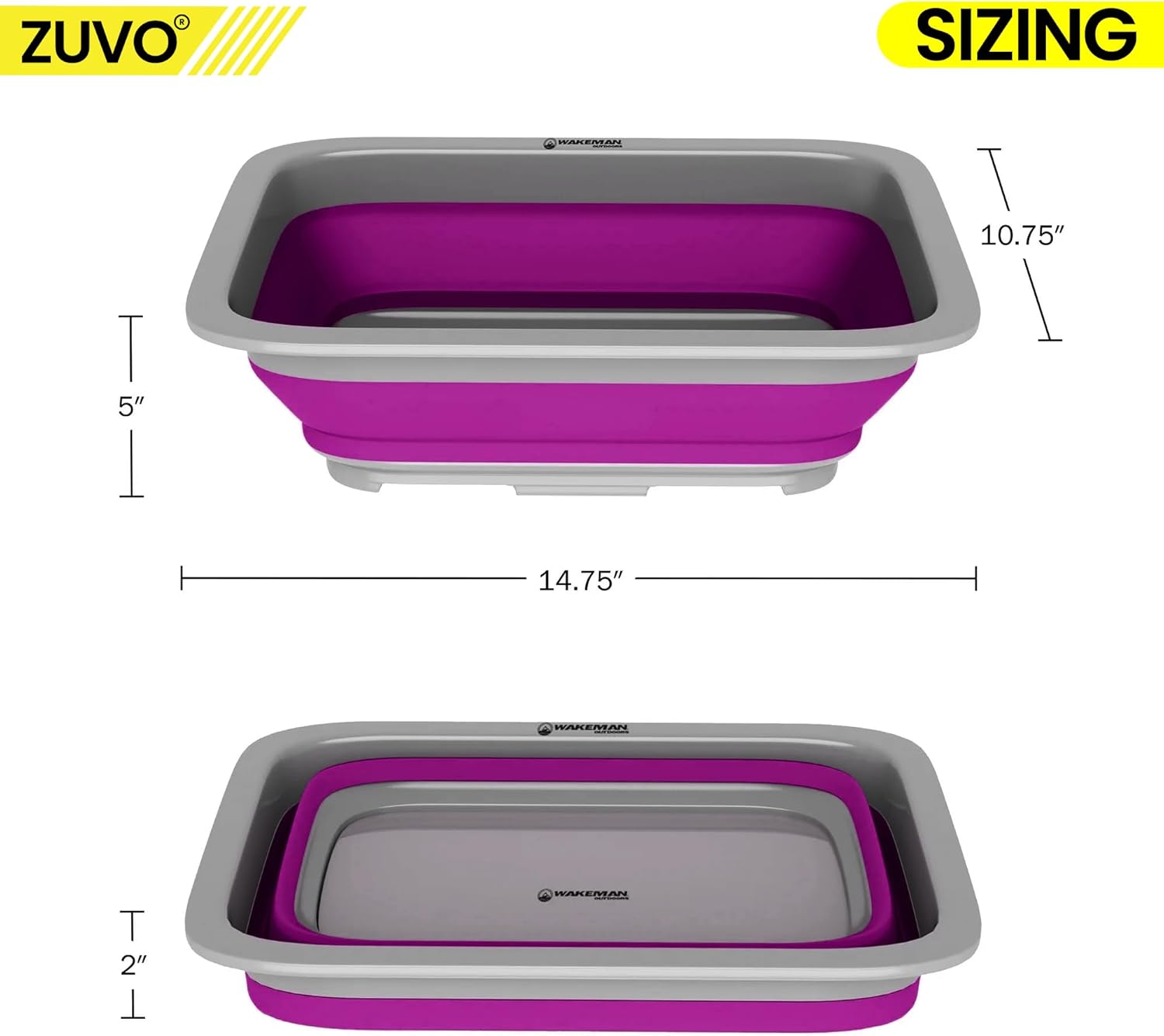 Zuvo Collapsible Washing Up Bowl 10L Foldable Sink Basin Purple Grey