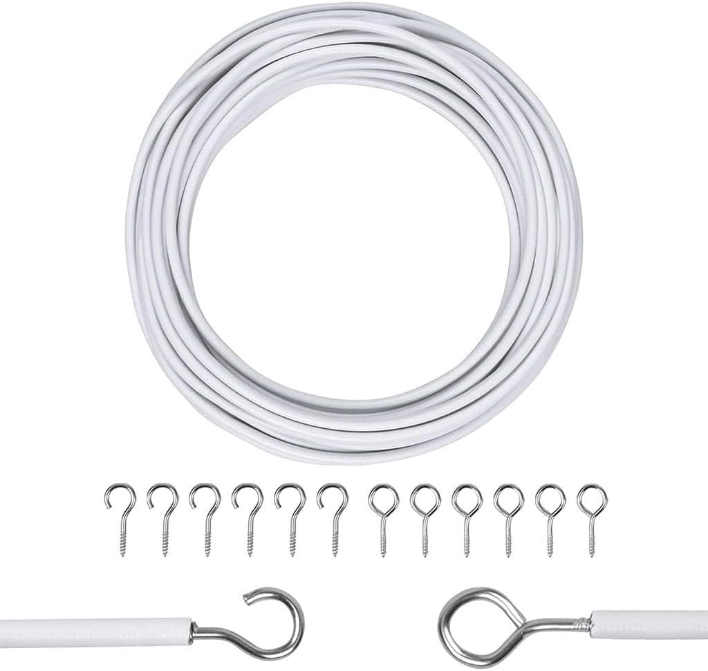 Zuvo Curtain Wire 4m with Hooks and Eyes Extra Strong White Kit