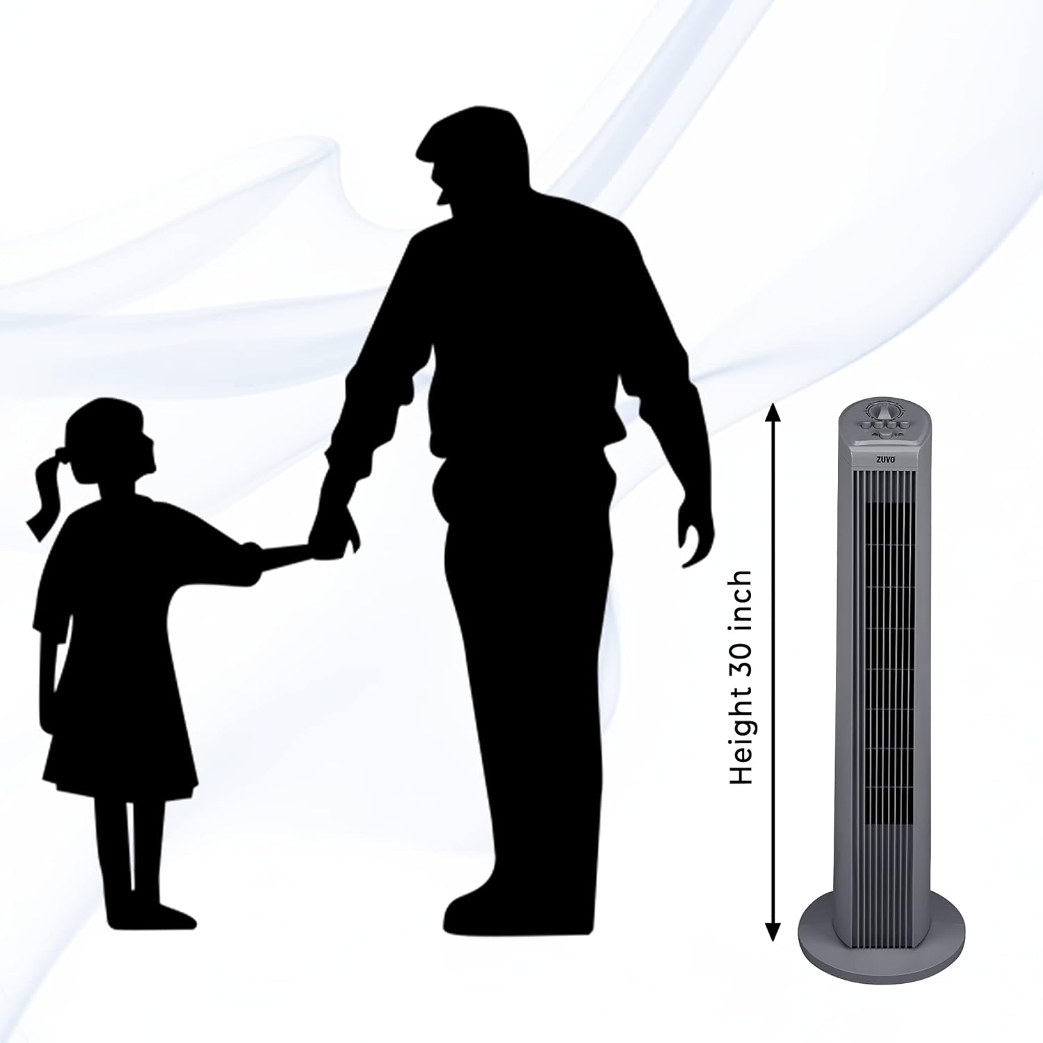Zuvo 30in Oscillating Tower Fan 3 Speed with Timer Quiet Grey