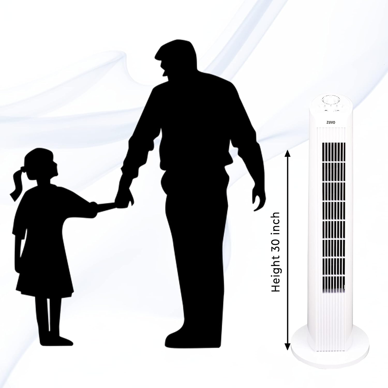 Zuvo 30in Oscillating Tower Fan 3 Speed with Timer Quiet White
