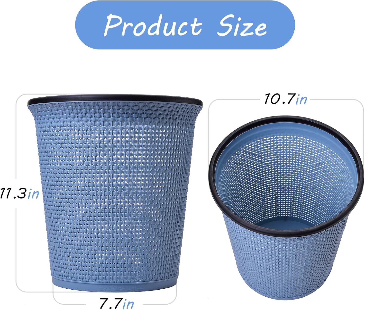 Zuvo Plastic Trash Paper Bin Cylindrical Open Top Design, Blue