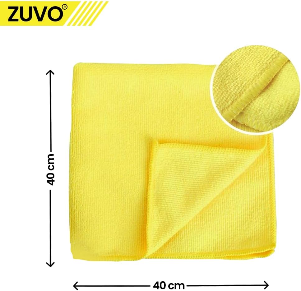 Zuvo Microfibre Cloths 12 Pack 32x32cm Yellow Lint Free Cleaning Rags