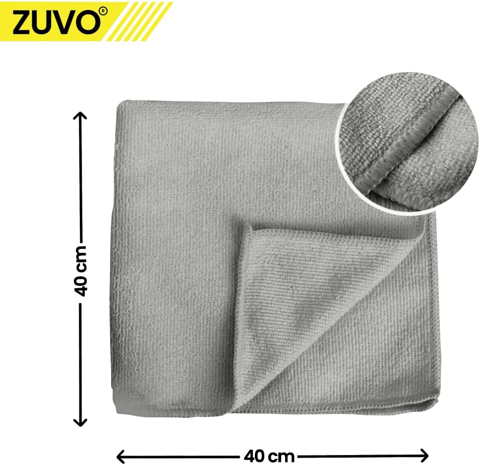 Zuvo Microfibre Cloths 12 Pack 32x32cm Grey Lint Free Cleaning Rags