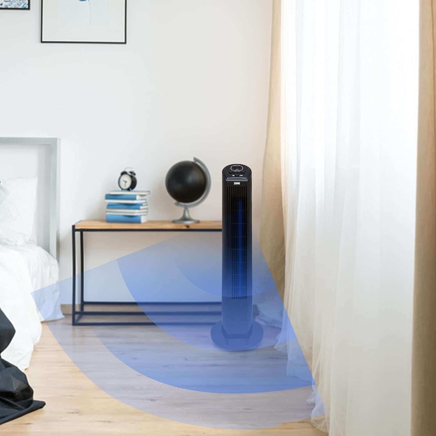 Zuvo 30in Oscillating Tower Fan 3 Speed with Timer Quiet Black