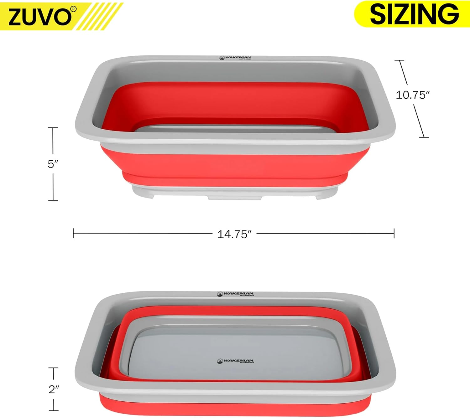 Zuvo Collapsible Washing Up Bowl 10L Foldable Sink Basin Red Grey
