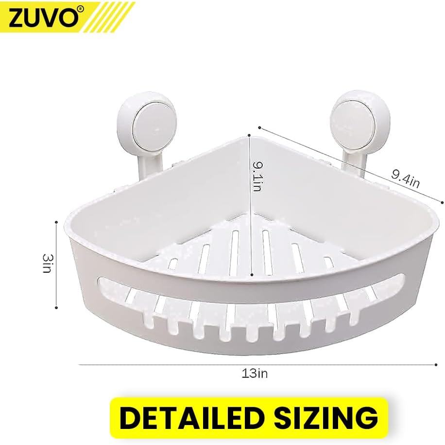 Zuvo No-Drill Shower Caddy – Suction Cup Bathroom Shelf, White