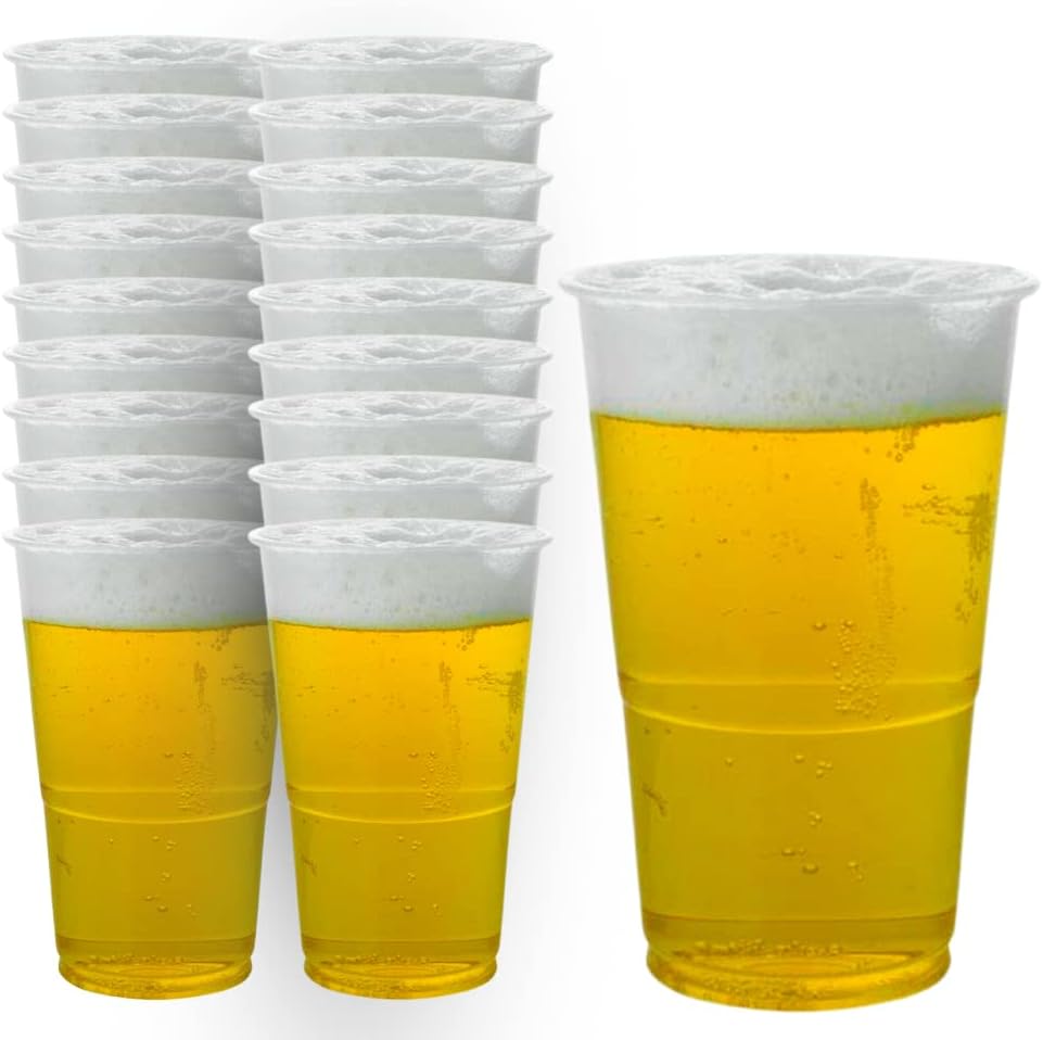 Pack of 50 Full Pint 660ml Clear Plastic Beer Glasses for Events