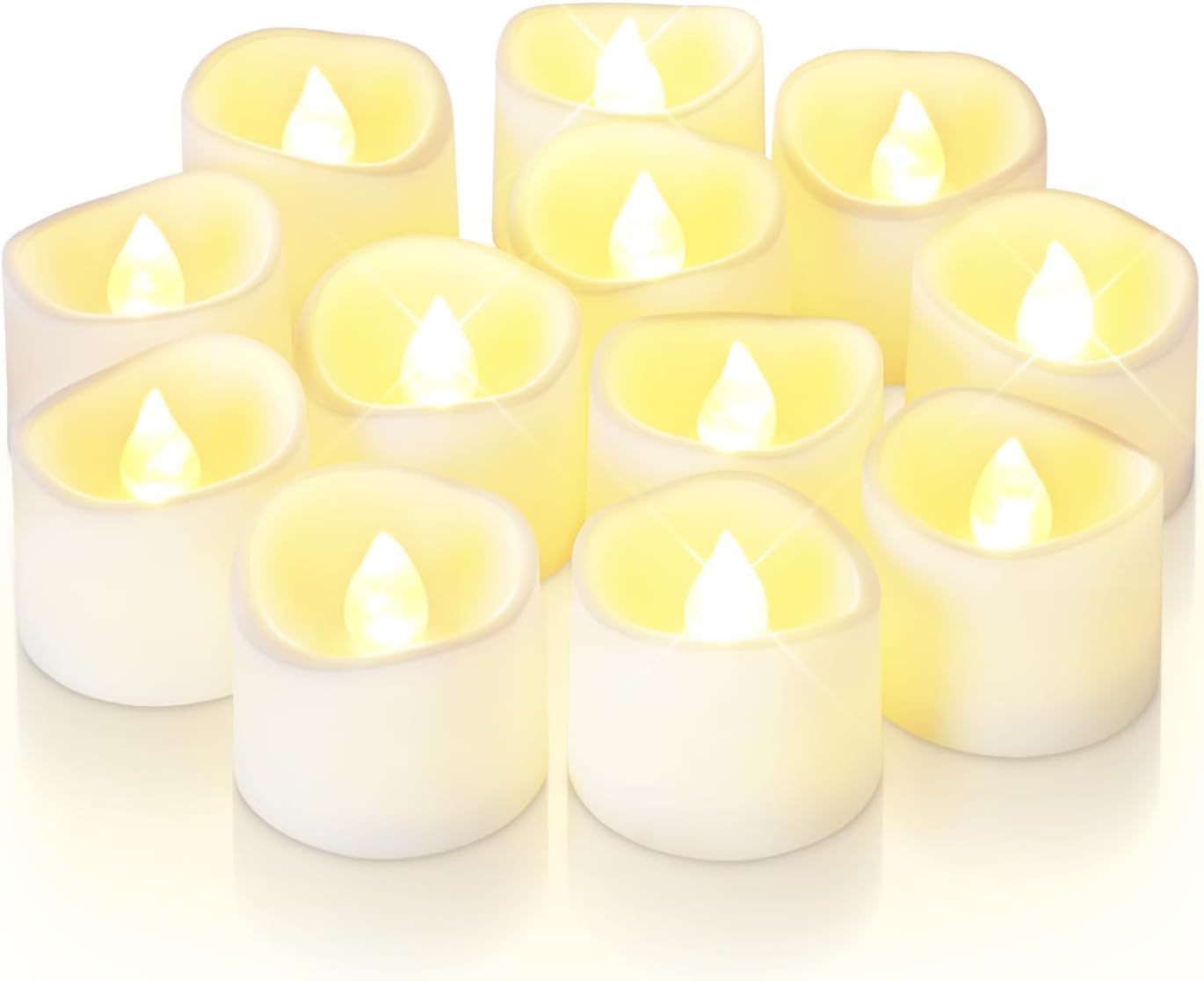 Battery Tea lIghts Candles (24 Pack) - Warm White Realistic and Bright Flickering Battery Operated Tea Lights Candles - Beautiful Flamlessless LED tea lights for Home Decor - Wave Design Fake Candles