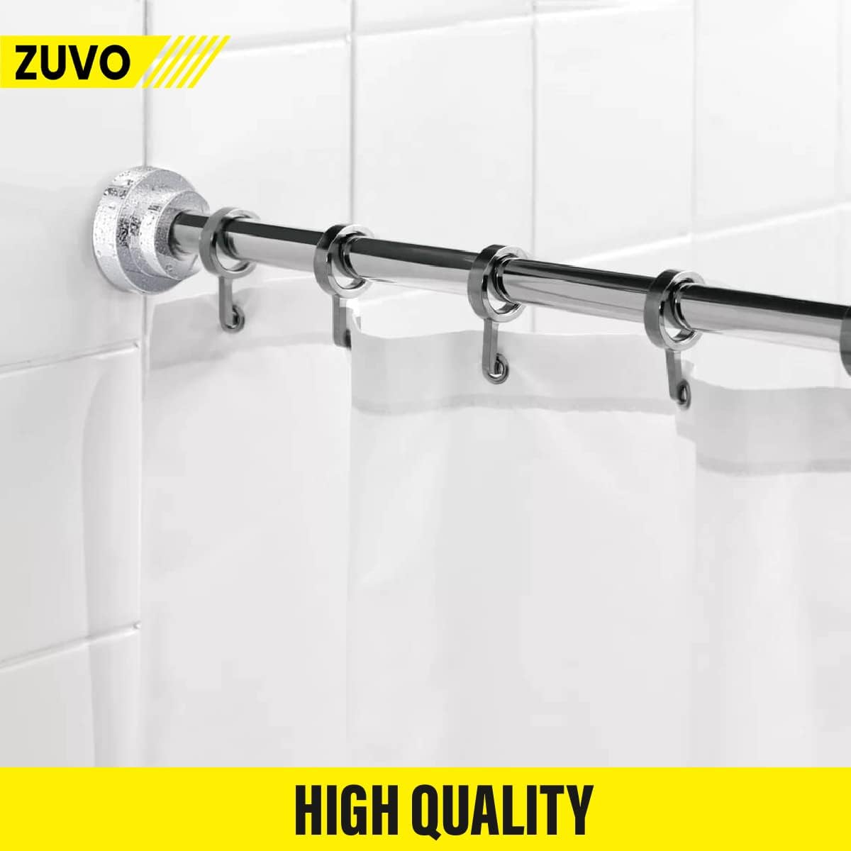 Tension Rod for Curtain - Extendable upto 116-158 cm - No Drill & Rust Proof Shower Curtain Rods for Bathroom - Silver Curtain Pole