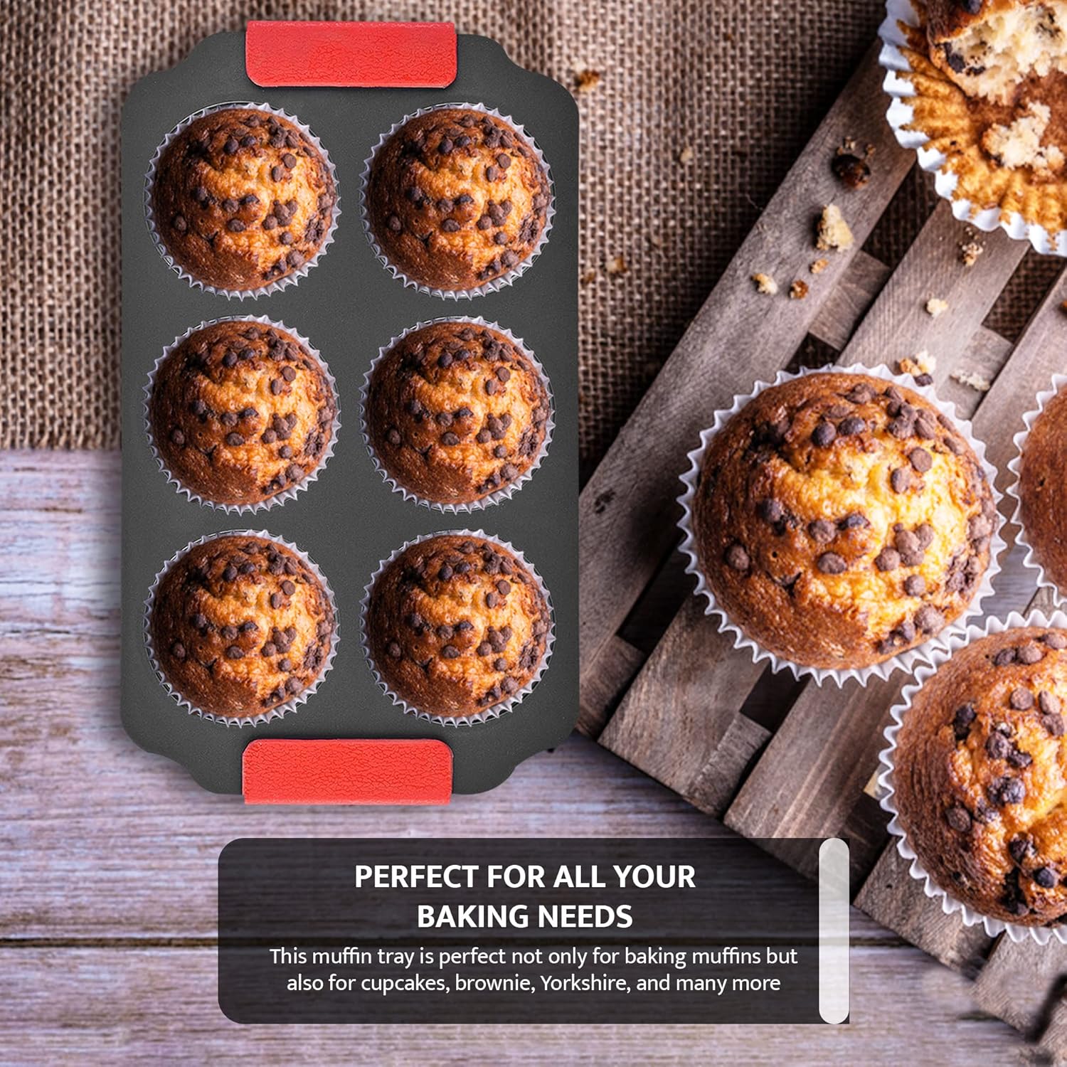 Zuvo Non-Stick 6 Cup Muffin Tray Silicone Handles Dishwasher Safe Bakeware