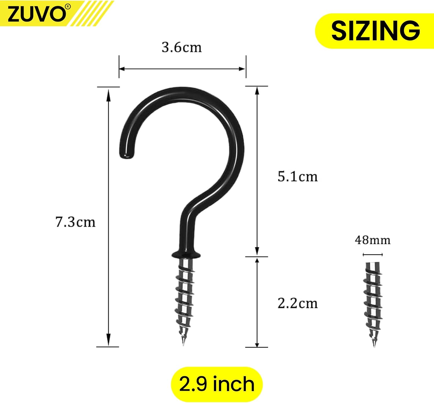 Zuvo 36pcs Metal Ceiling Hooks 1.8in Vinyl Coated Screw in Cup Hooks