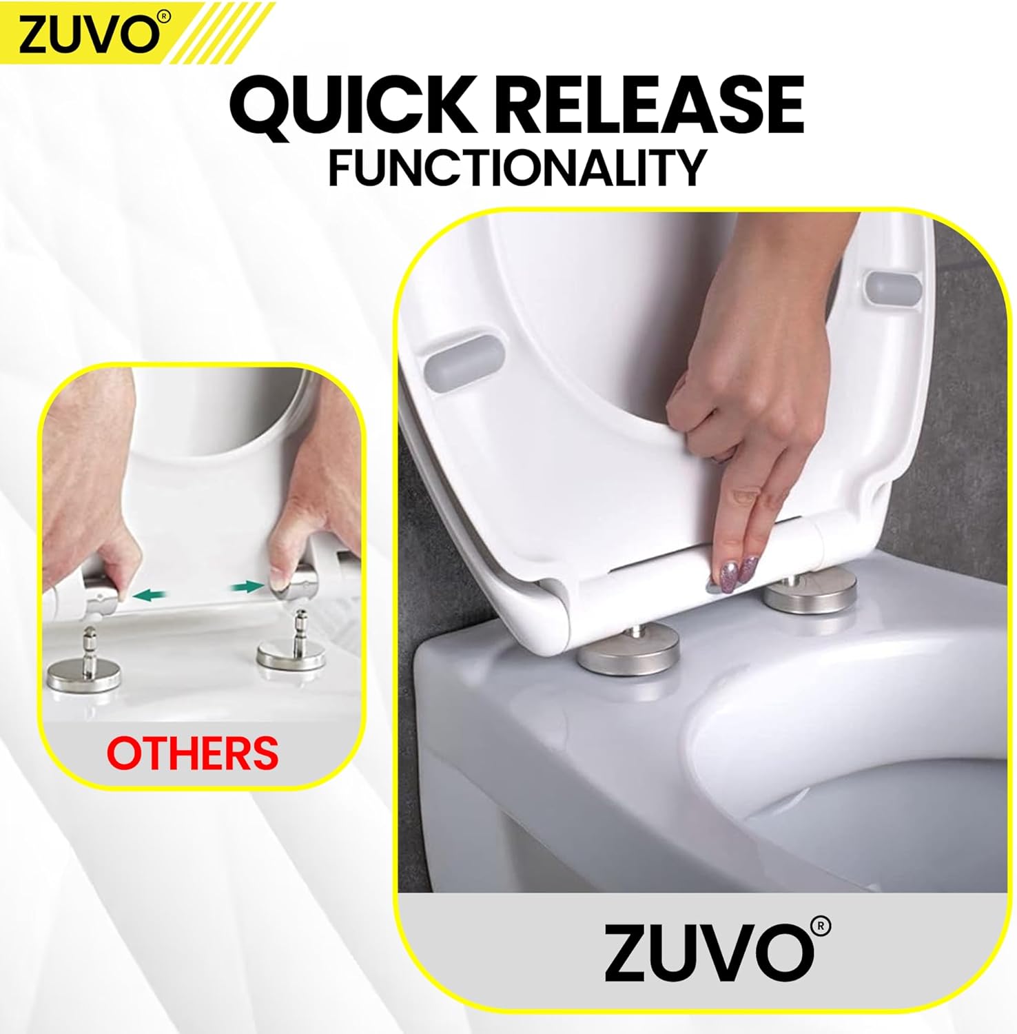 Zuvo Soft-Close O-Shape Toilet Seat Quick Release, White