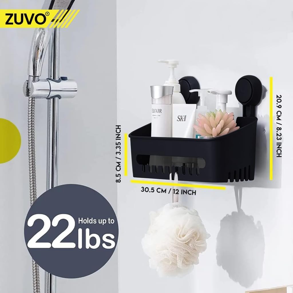 Zuvo No-Drill Suction Cup Shower Caddy Basket – Black