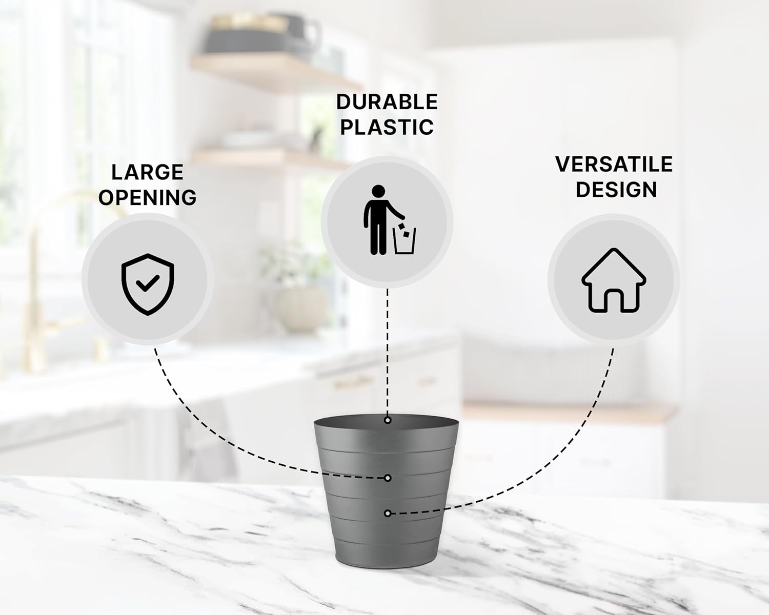 Zuvo Plastic Paper Bin 8L Shatter-Proof Wave Design, Grey
