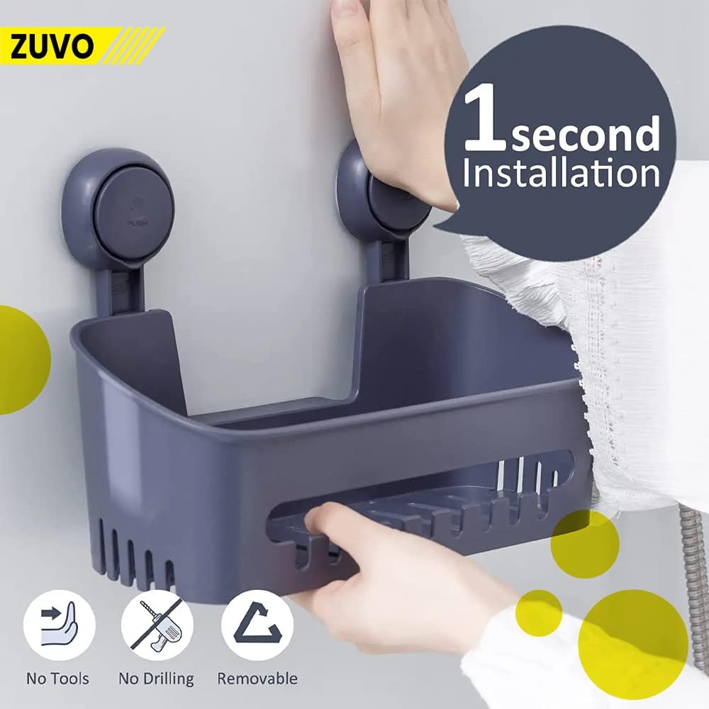 Zuvo No-Drill Shower Caddy Suction Cup Bathroom Shelf, Grey