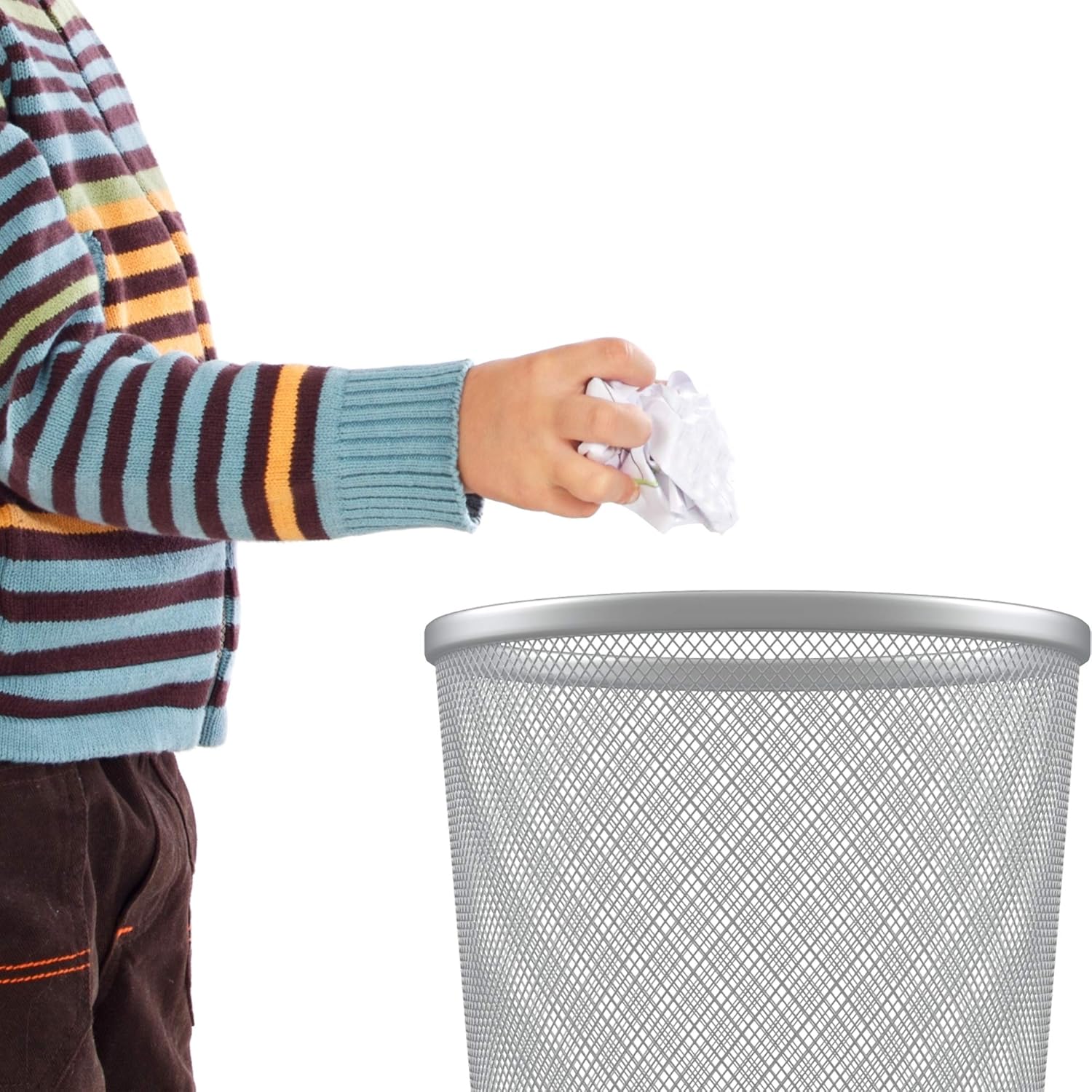 Zuvo Round Metal Mesh Waste Paper Bin, Pack of 2 Silver