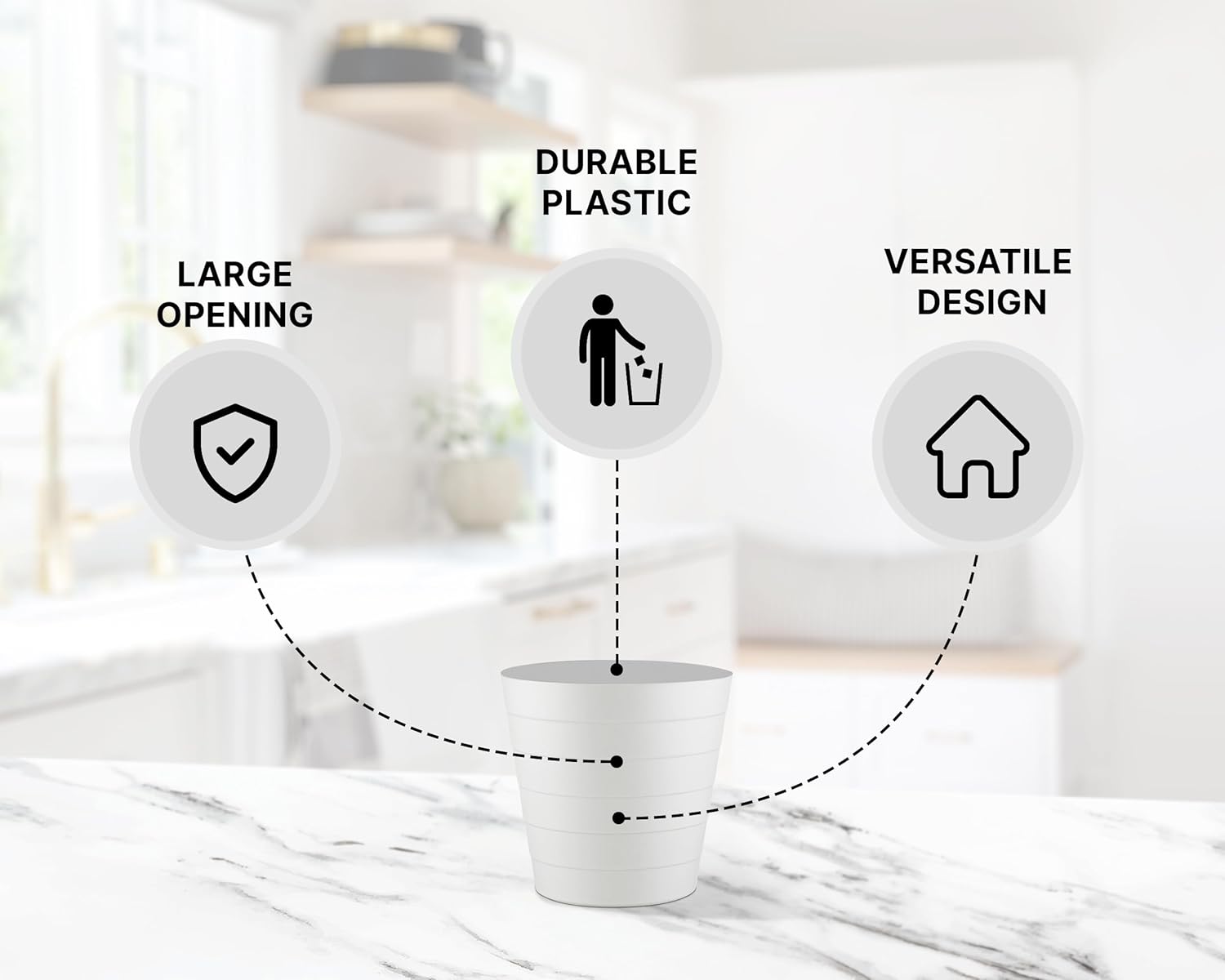 Zuvo Plastic Paper Bin 5L Shatter-Proof Wave Design, White