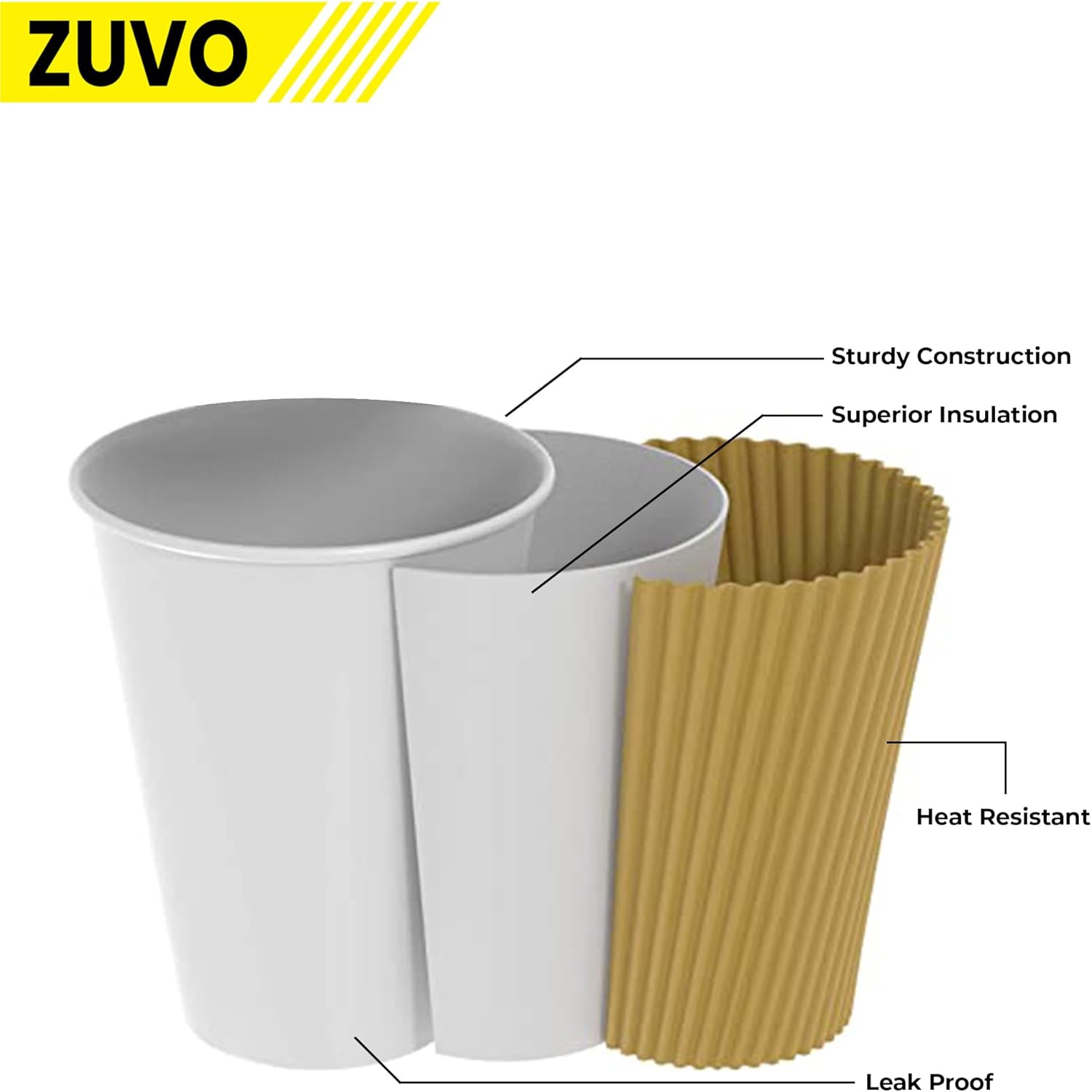 Zuvo Ripple Takeaway Coffee Cups 16oz 30-Pack, Brown