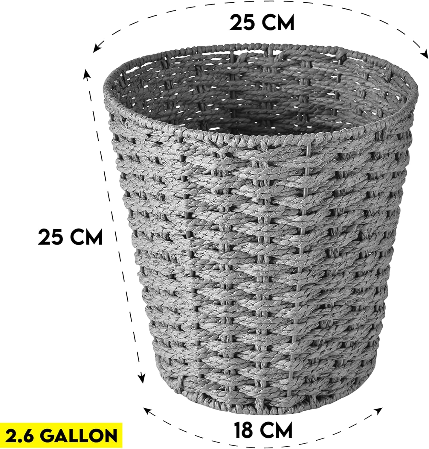 Zuvo Round Wicker Waste Paper Bin Rubbish Basket, Grey