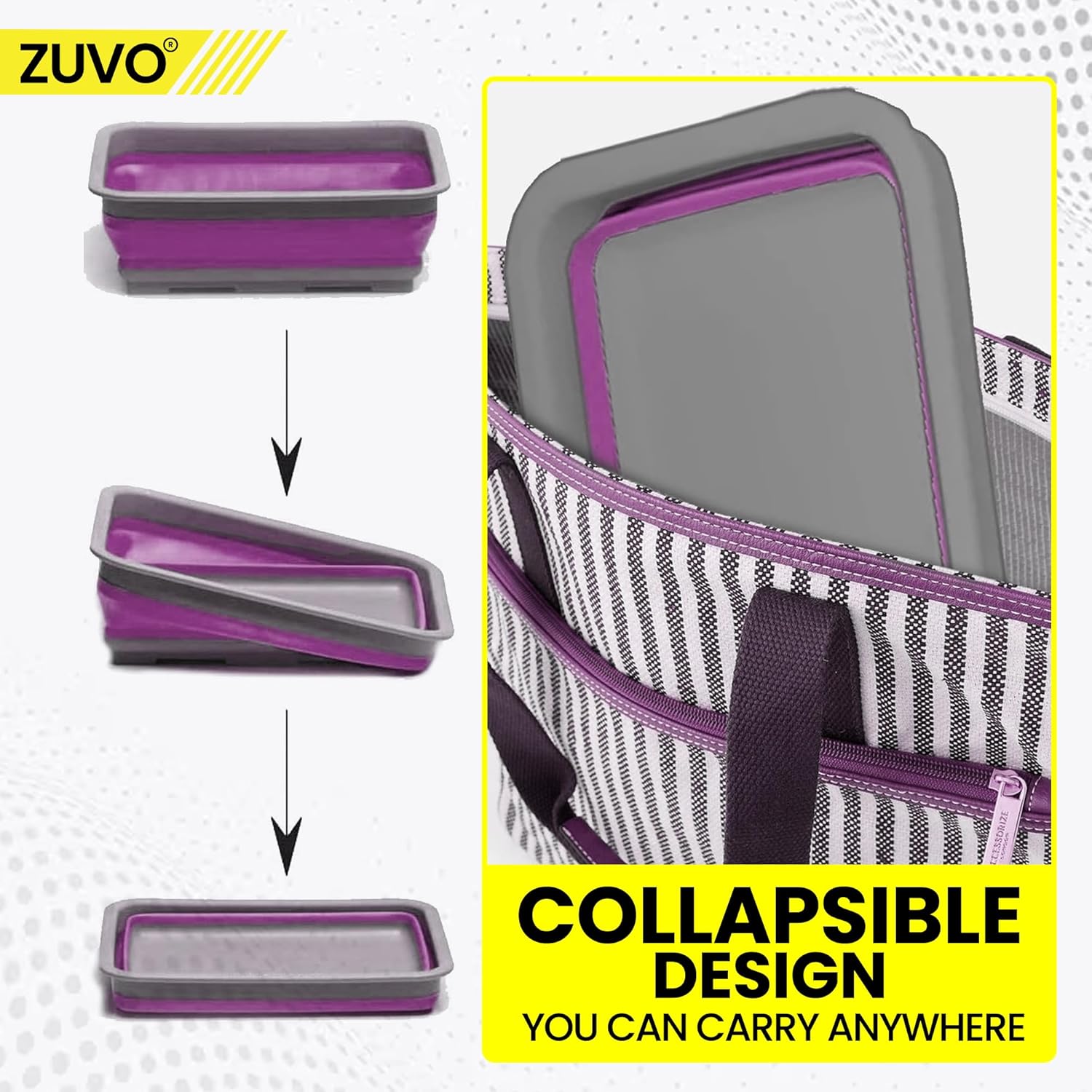 Zuvo Collapsible Washing Up Bowl 10L Foldable Sink Basin Purple Grey