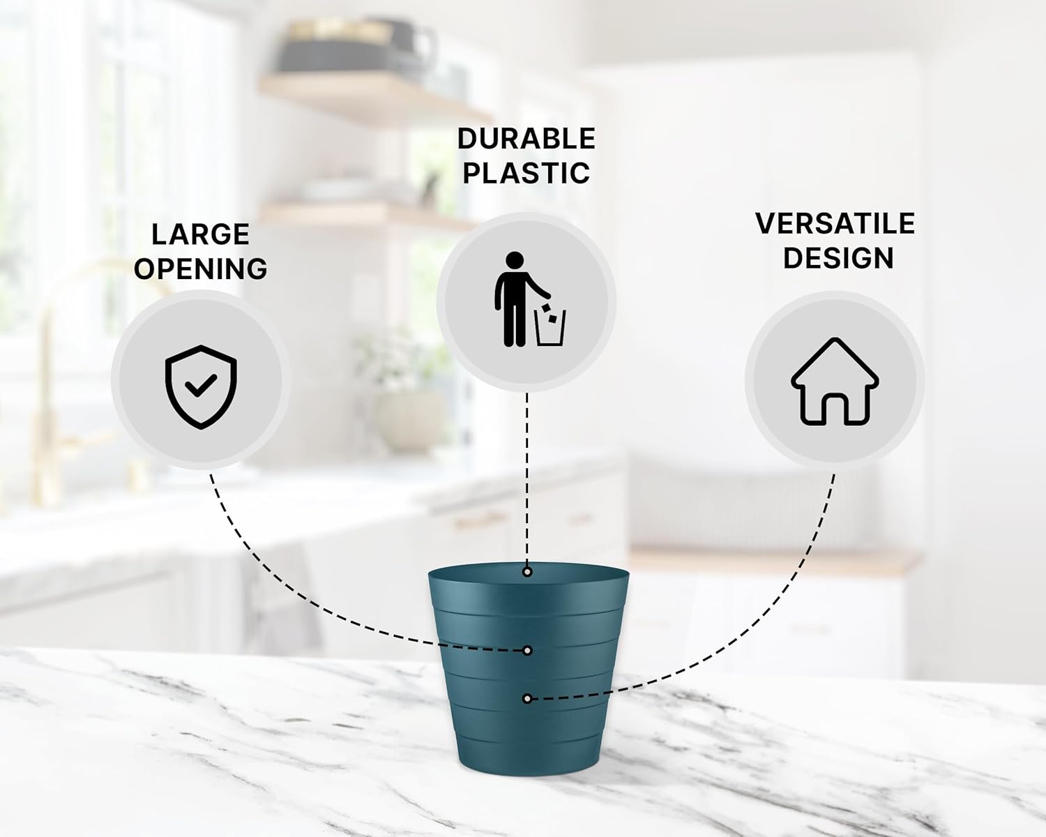 Zuvo Plastic Paper Bin 8L Shatter-Proof Wave Design, Navy Blue
