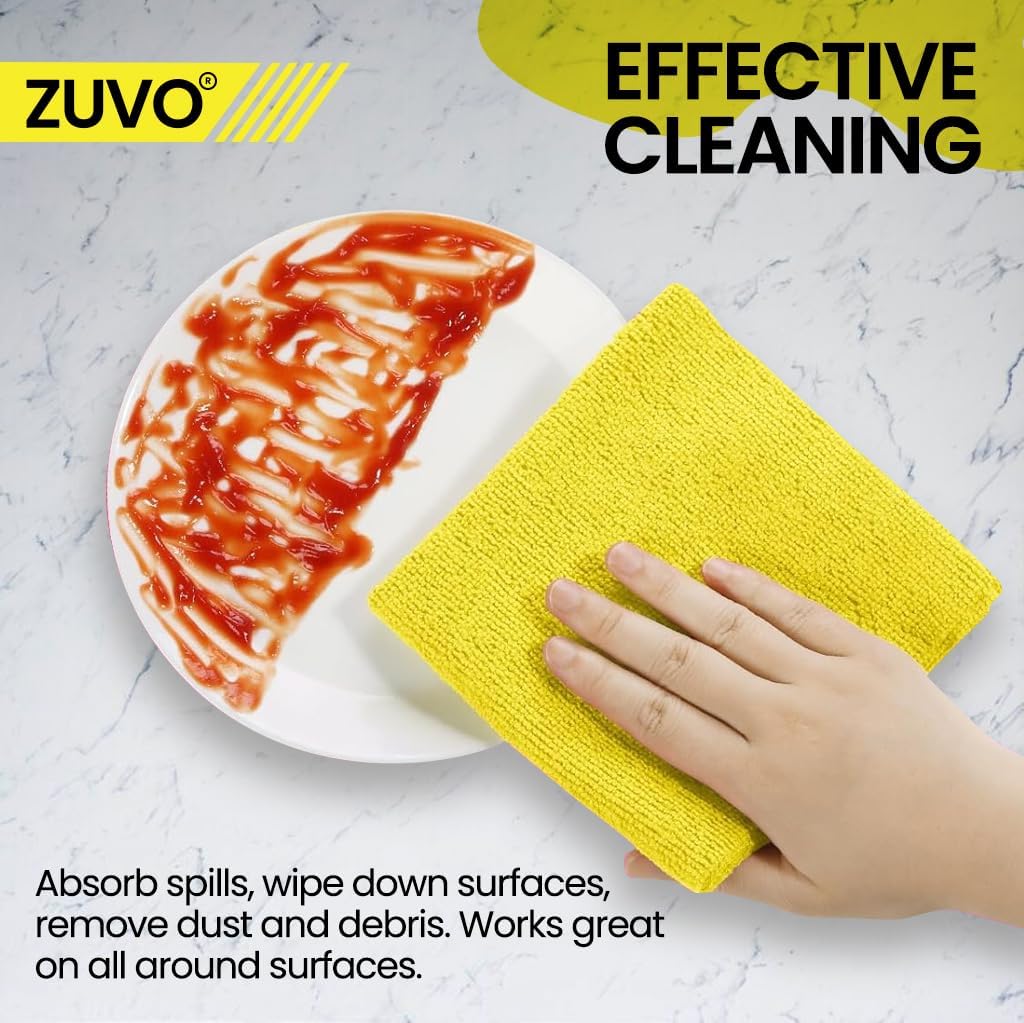 Zuvo Microfibre Cloths 12 Pack 32x32cm Yellow Lint Free Cleaning Rags