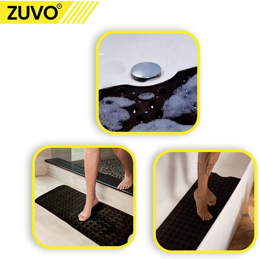 Zuvo Extra Long Non-Slip Bath Mat 100x40cm, Black
