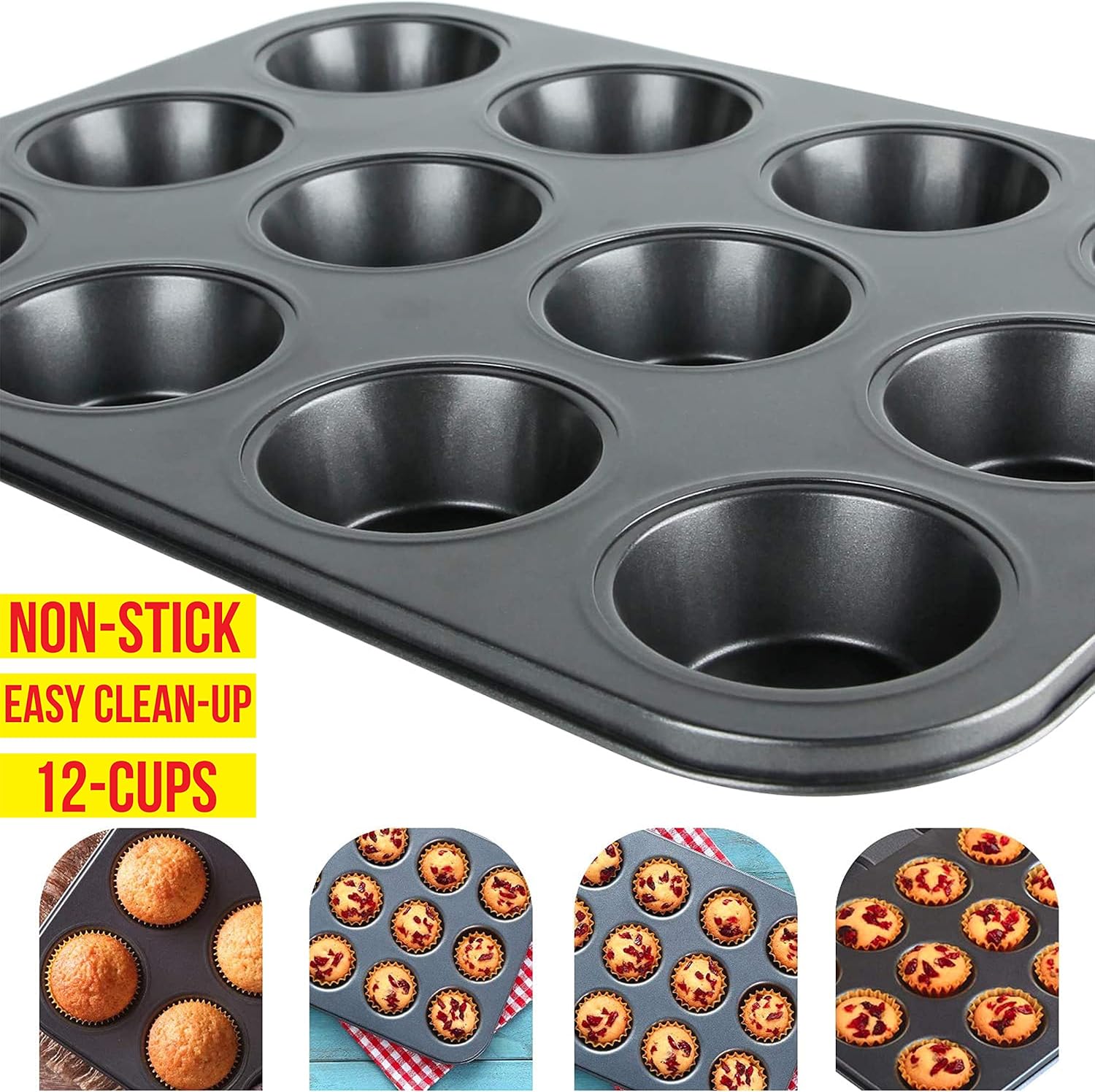 Zuvo Non Stick 12 Cup Muffin Tray Black BPA Free Dishwasher Safe