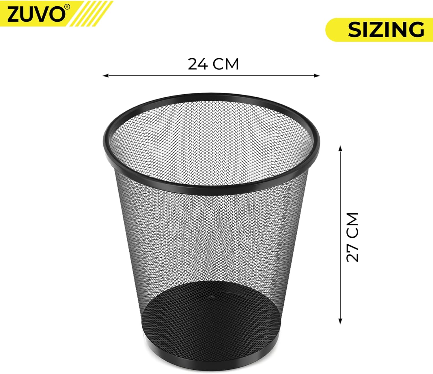 Zuvo Mesh Wastebasket Metal Wire Trash Can 4 Gallon, Black