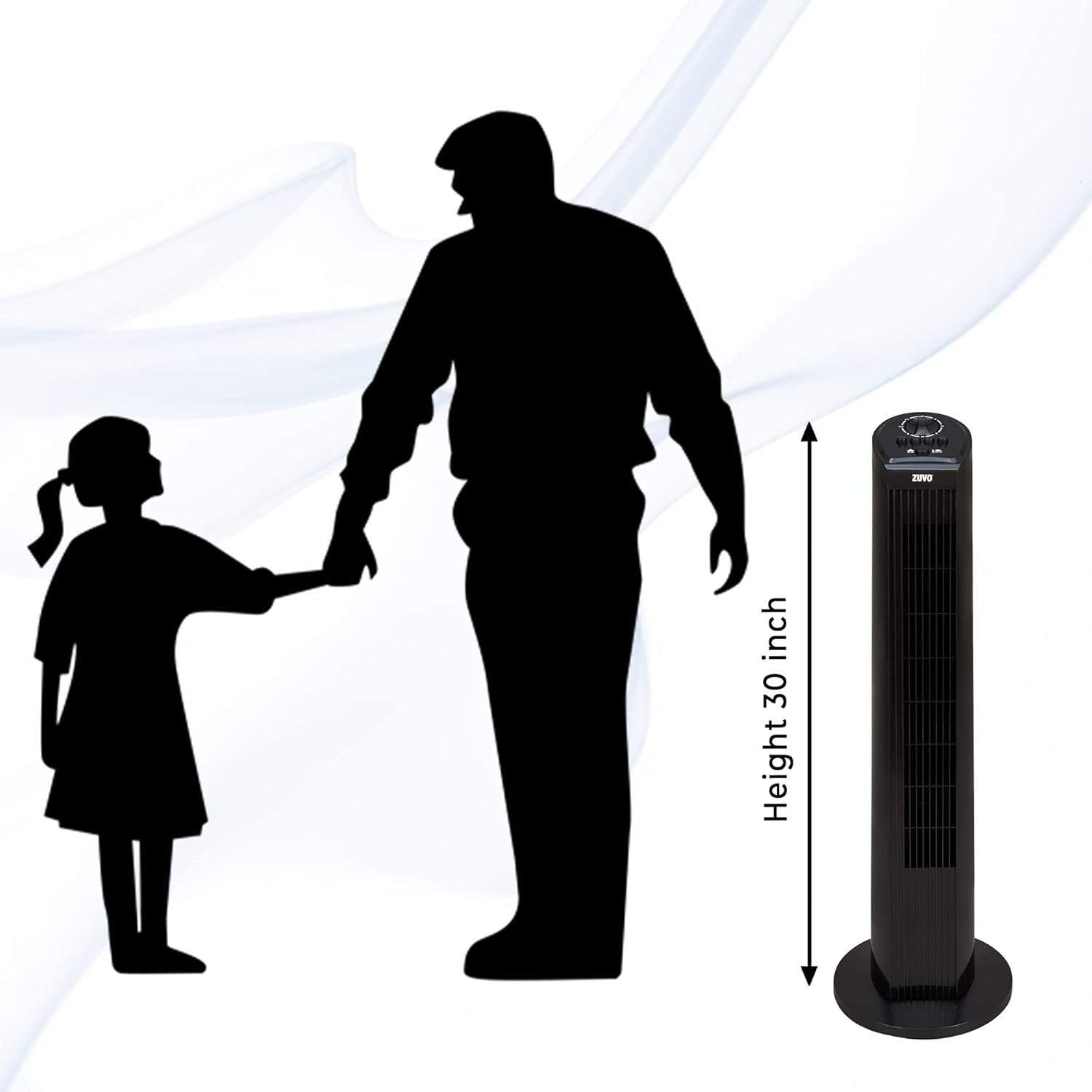 Zuvo 30in Oscillating Tower Fan 3 Speed with Timer Quiet Black