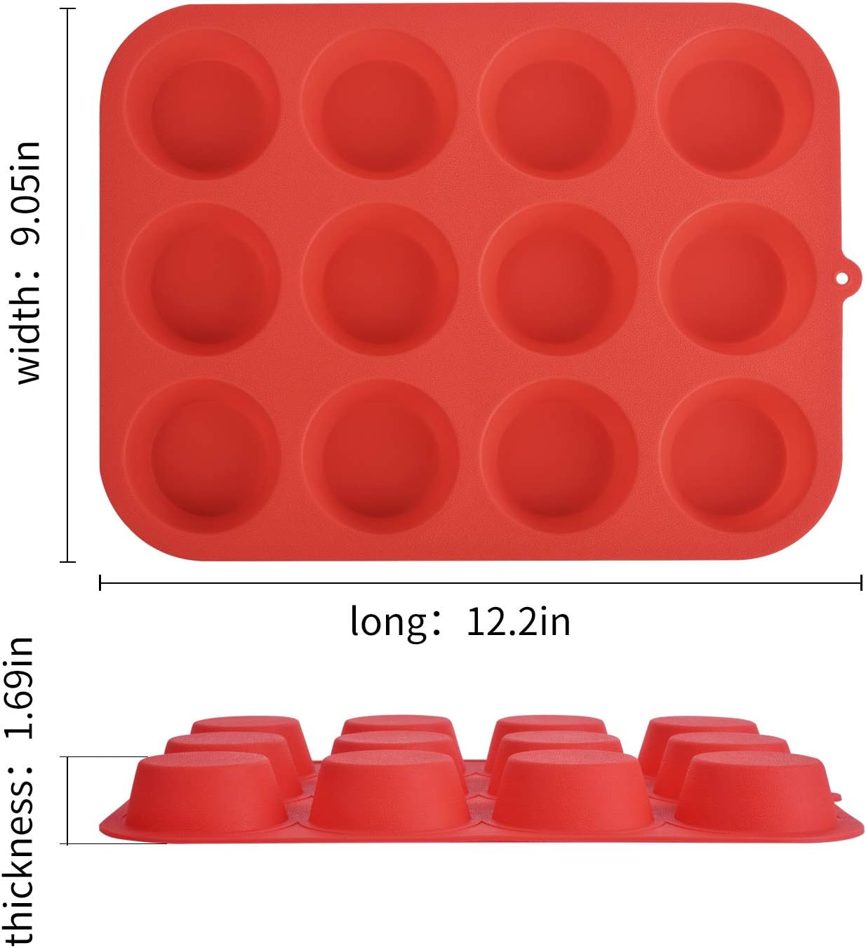 Zuvo Silicone Muffin Tray 12 Cup Non Stick Red Baking Mould 23x31cm
