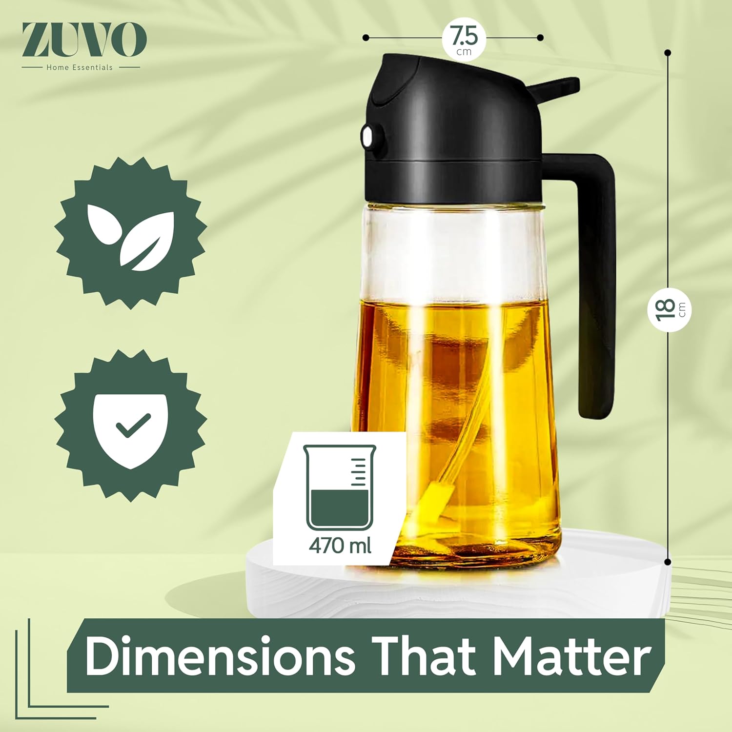 Zuvo Oil Dispenser & Spray Bottle 470ml – 2 in 1 Refillable for Cooking