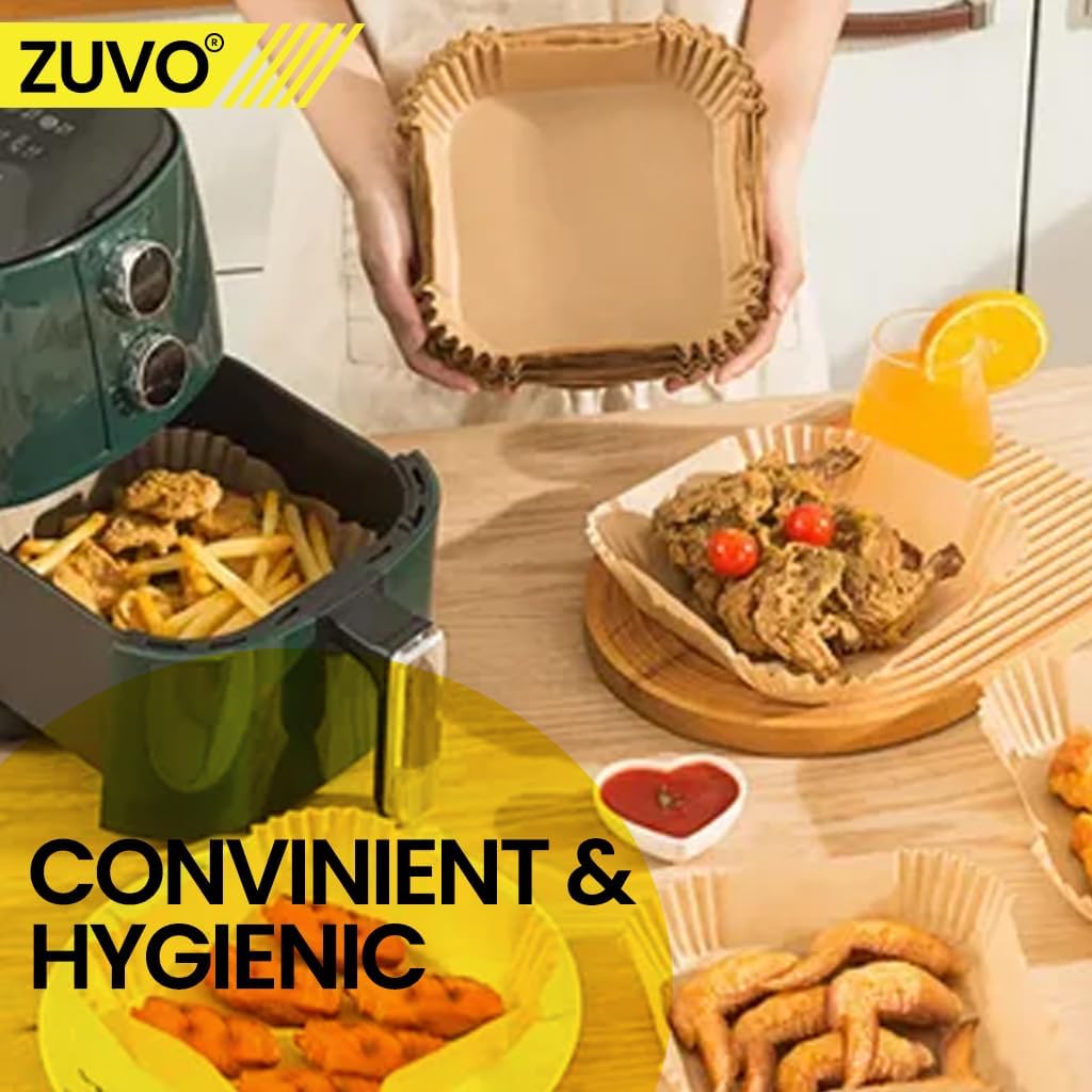 Zuvo Air Fryer Liners 50-Pack 6.3" Square Greaseproof Paper
