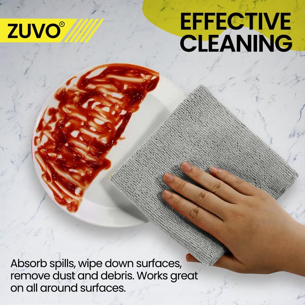 Zuvo Microfibre Cloths 12 Pack 32x32cm Grey Lint Free Cleaning Rags