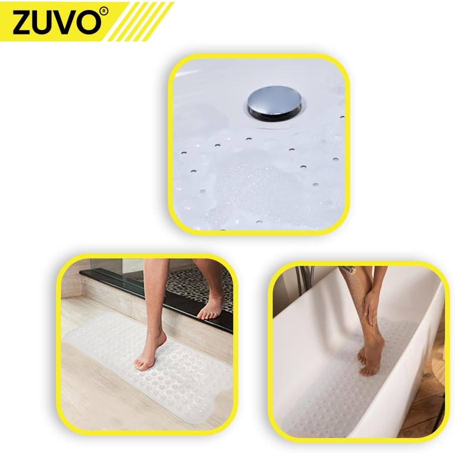 Zuvo Extra Long Non-Slip Bath Mat 100x40cm, Solid White