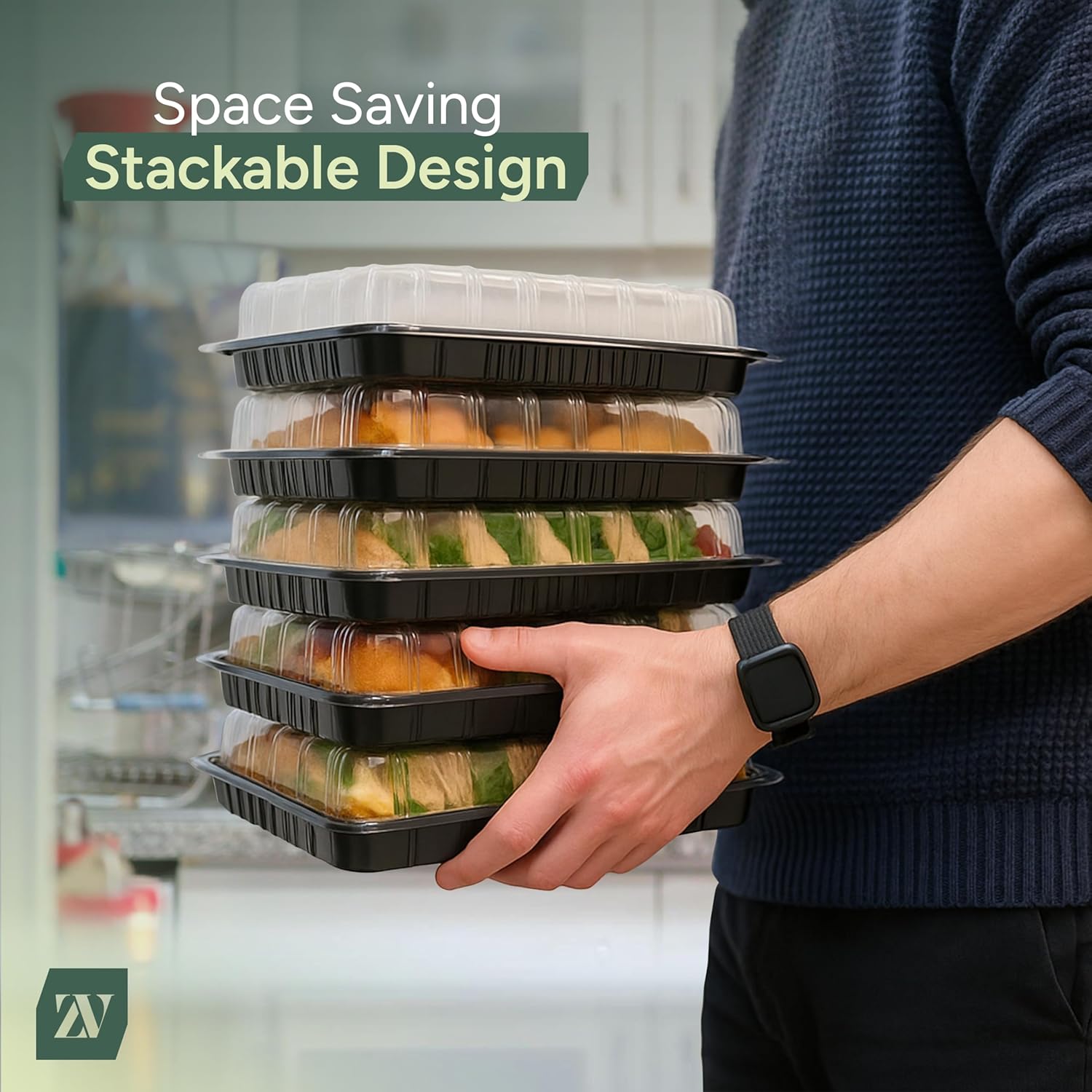 Zuvo Reusable Party Food & Sandwich Platters 5 Pack – Trays with Lids 34x24cm