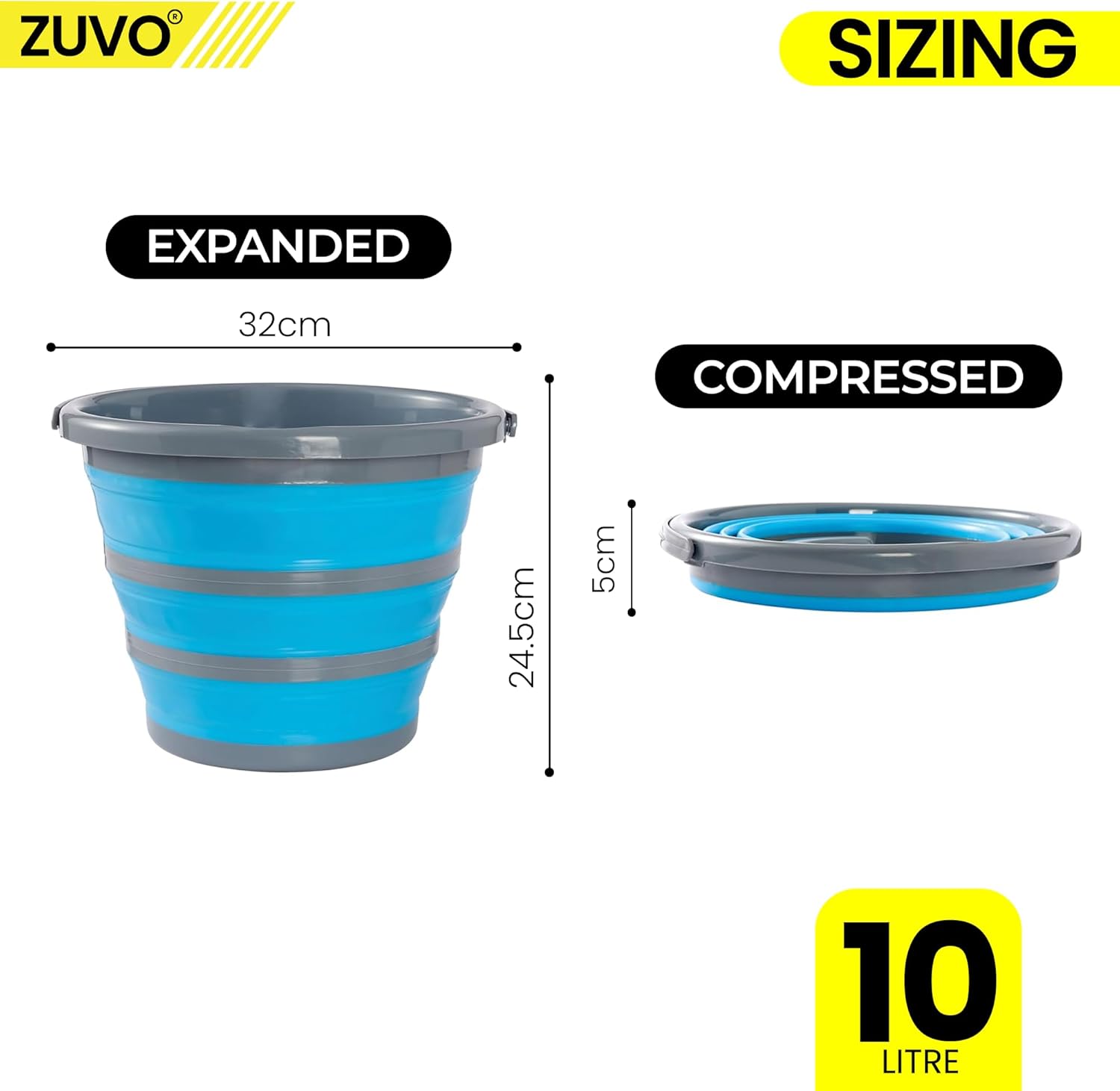 Zuvo Collapsible Bucket 10L Silicone Folding Mop Bucket Blue Grey