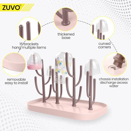 Zuvo Baby Bottle Drying Rack Pink – BPA Free Detachable Antler Style Holder