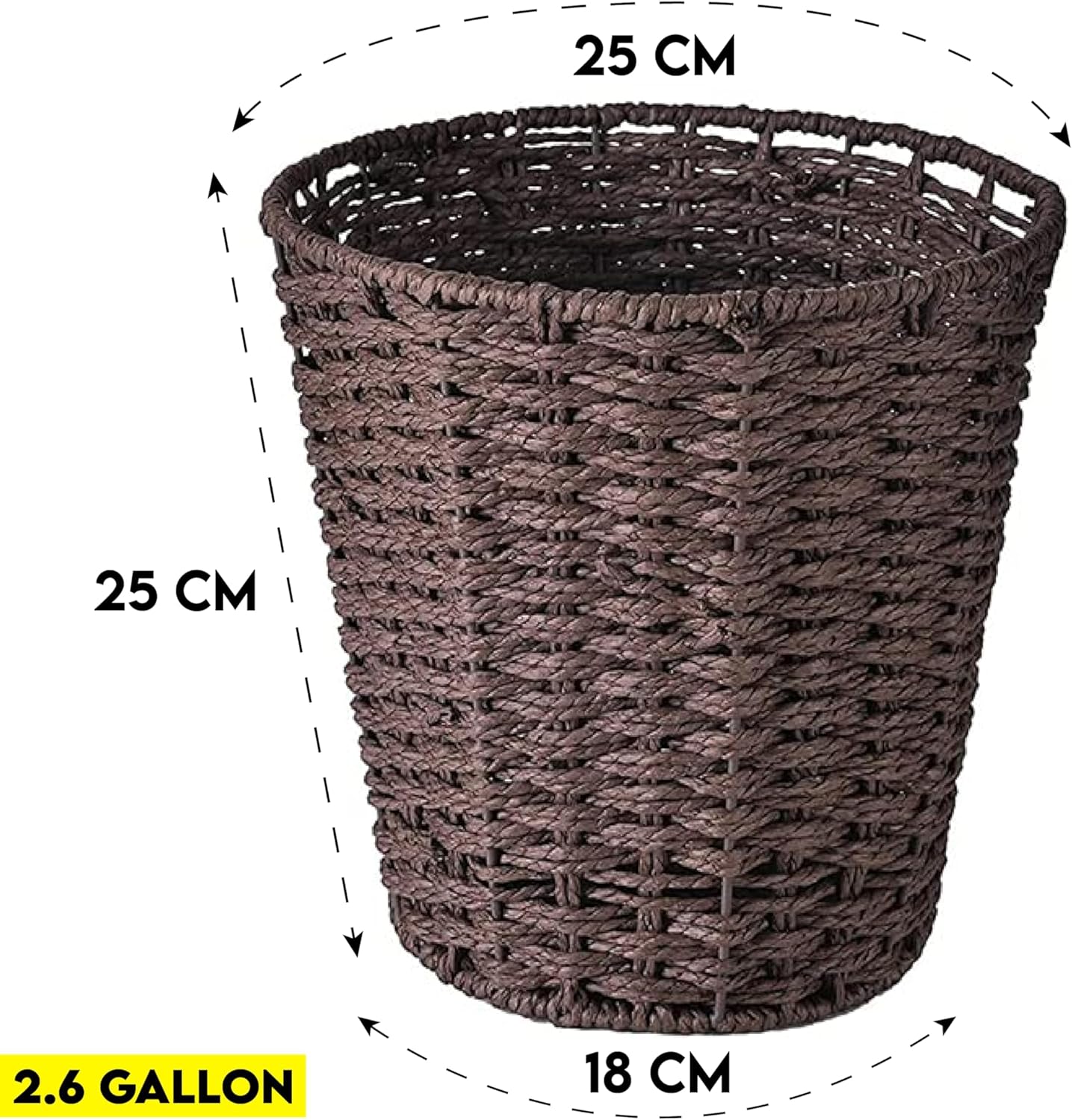 Zuvo Round Wicker Waste Paper Bin 25cm Rubbish Basket,Brown