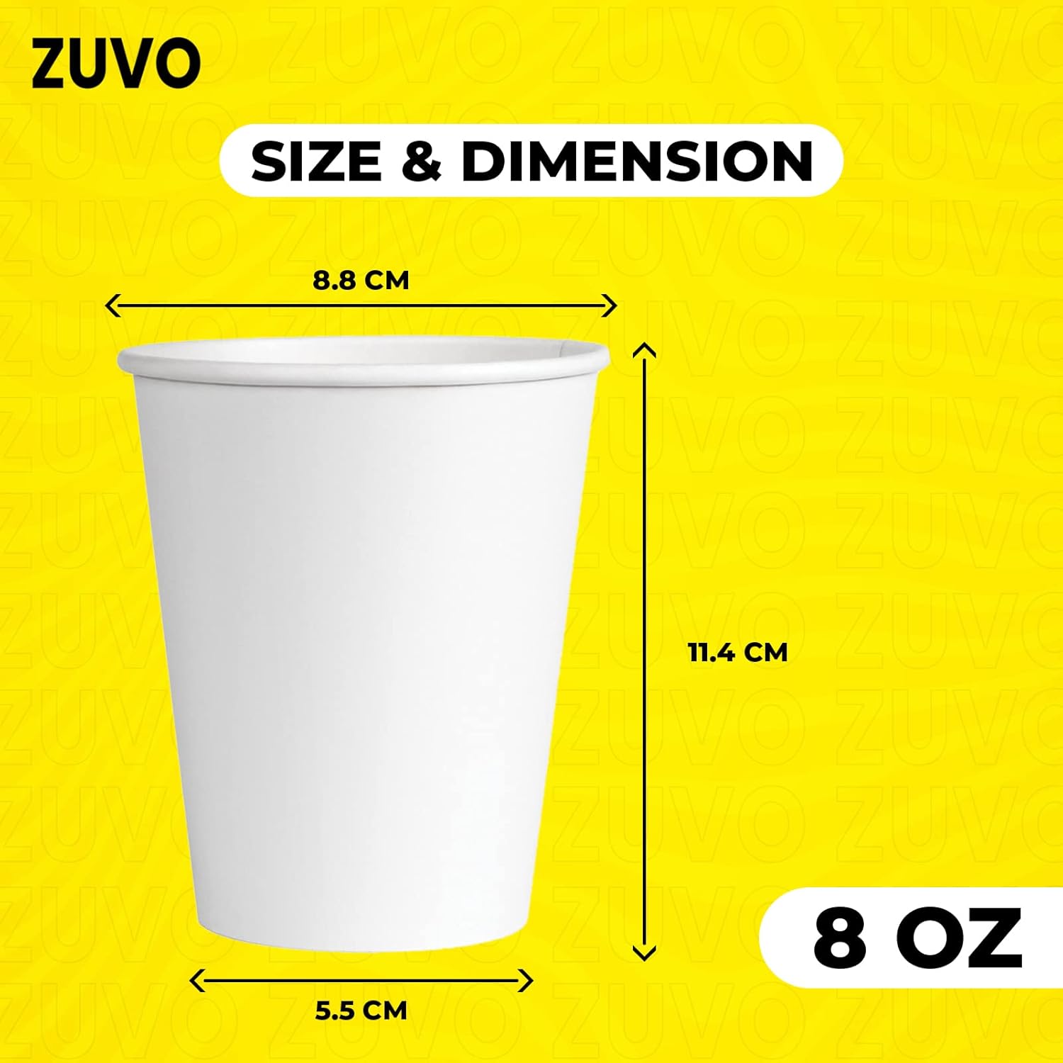 Zuvo Paper Cups 8oz 100-Pack White Single Wall Disposable