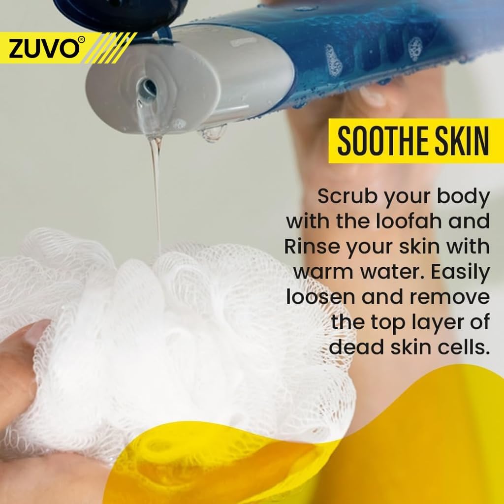 Zuvo Loofah Bath Sponge 4-Pack Soft, Durable Shower Puffs