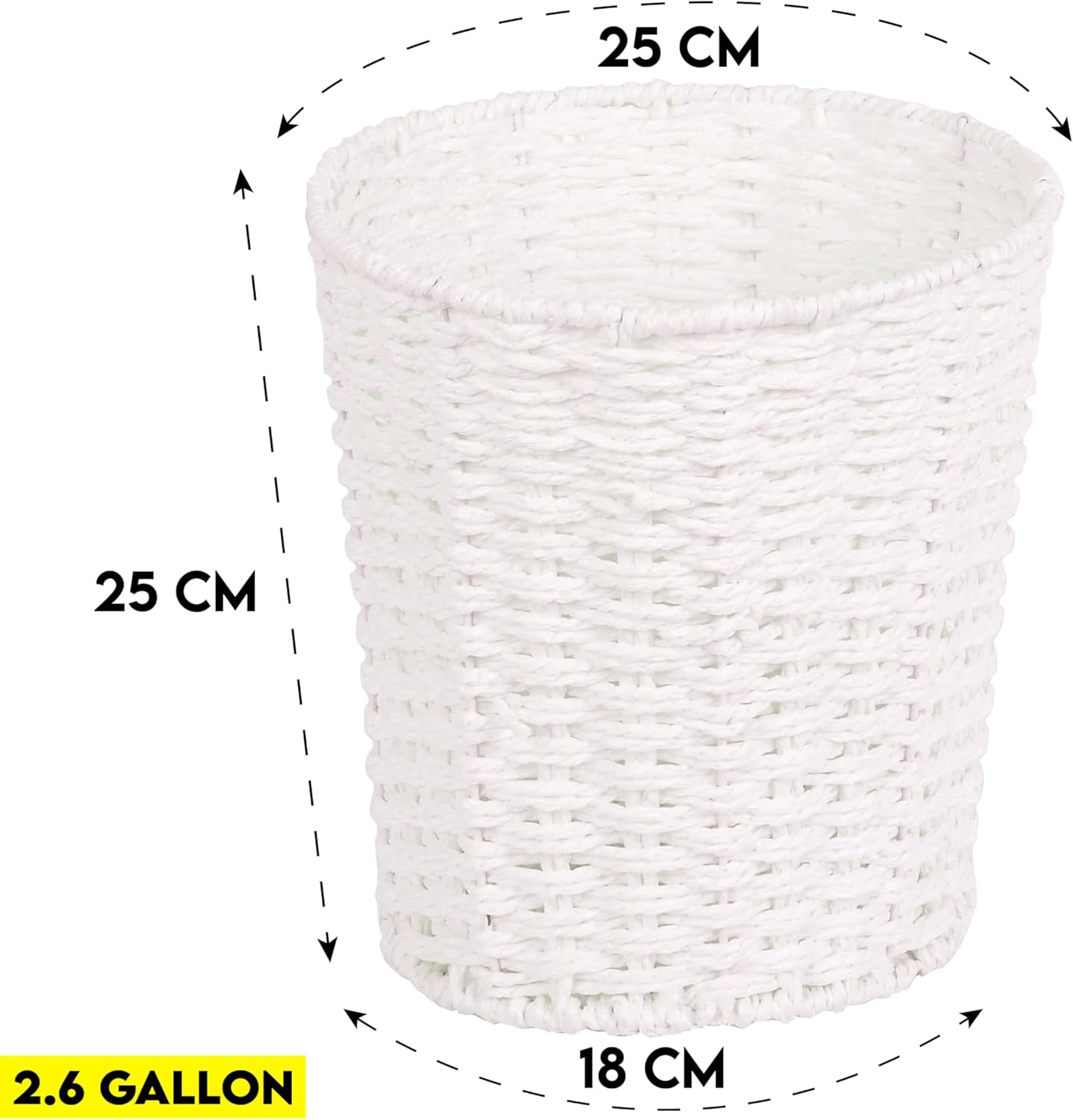 Zuvo Round Wicker Waste Paper Bin White Rubbish Basket