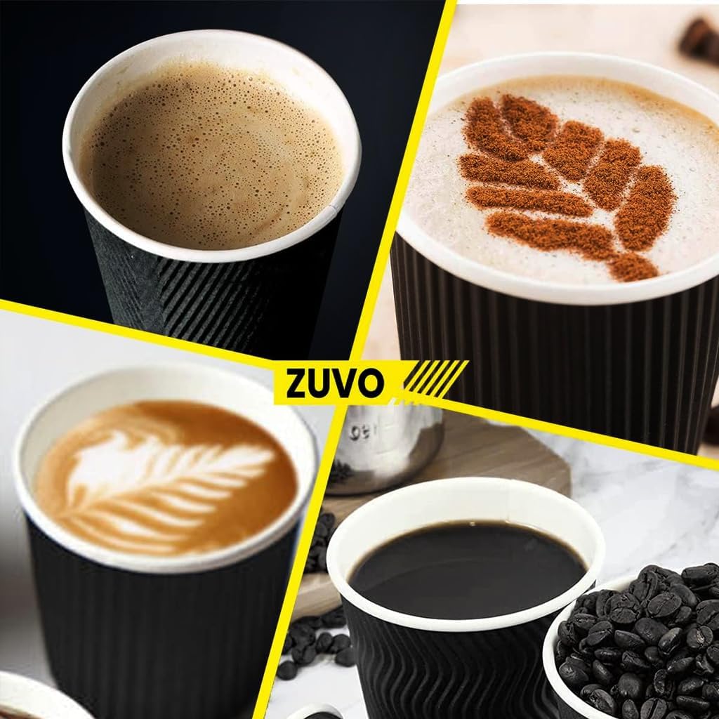 Zuvo Ripple Coffee Cups 8oz 100-Pack Black, No Lids
