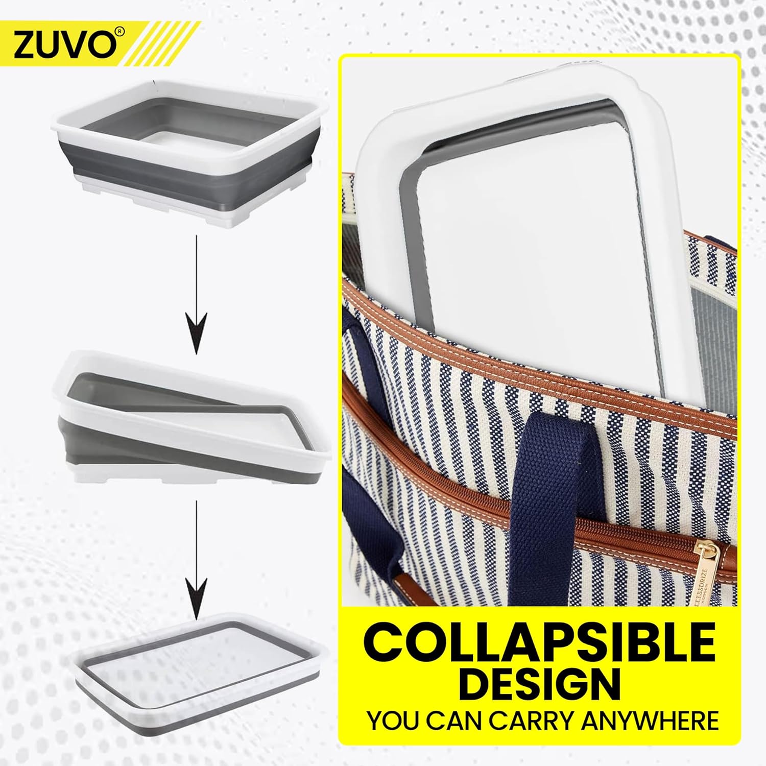 Zuvo Collapsible Washing Up Bowl 10L Foldable Sink Basin Grey White