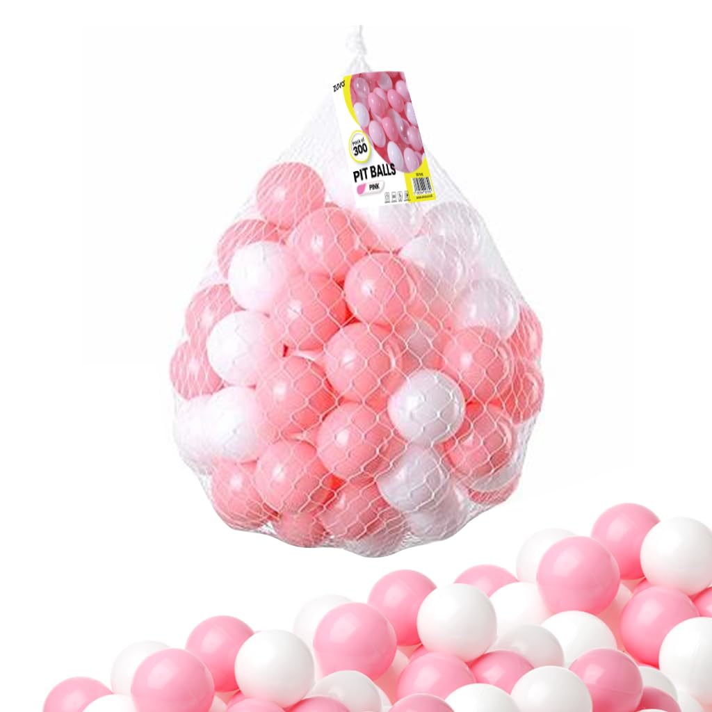 Ball Pit Balls 300 Pack Pink- Colorful Plastic Balls for Pool, Playing Area, Ball Pits - Crush Proof Small Baby Balls with Smooth Surface & No Sharp Edges - Baby Approved Play Balls Set by Zuvo