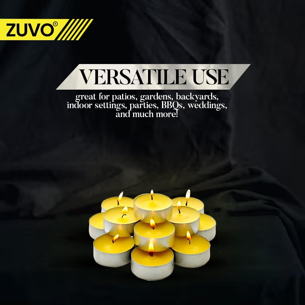 Citronella Tea Lights Candles (25 Pack) - 4 Hour Burn Tea Lights - Anti Mosquito Citronella Candles - 3.8 x 2.3 cm - 4hr - Zuvo [Energy Class A++], Yellow